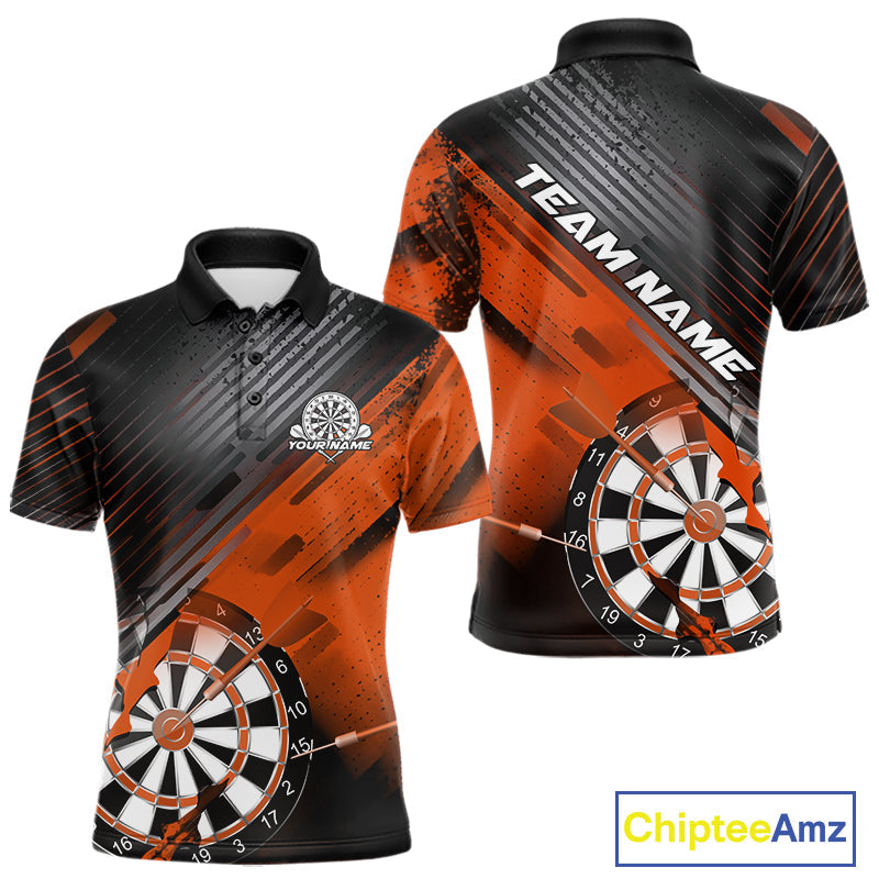 Custom Grunge Orange Dartboard Dart Team Polo Shirts For Men, Dart Players Jerseys IPHW9976