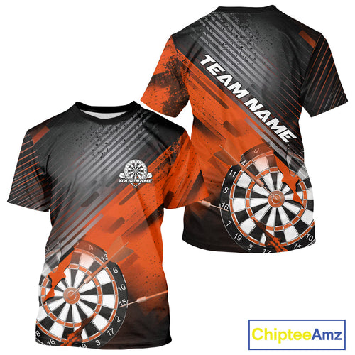 Custom Grunge Orange Dartboard Dart Team T-Shirts For Men, Dart Players Jerseys IPHW9976