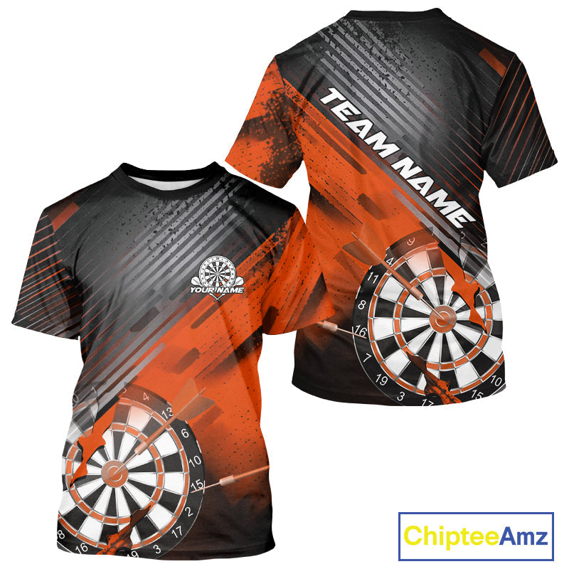 Custom Grunge Orange Dartboard Dart Team T-Shirts For Men, Dart Players Jerseys IPHW9976