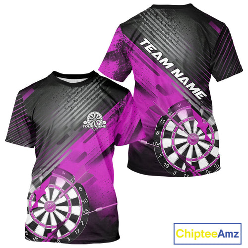 Custom Grunge Purple Dartboard Dart Team T-Shirts For Men, Dart Players Jerseys IPHW9977