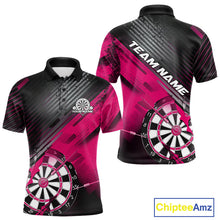 Load image into Gallery viewer, Custom Grunge Pink Dartboard Dart Team Polo Shirts For Men, Dart Players Jerseys IPHW9978