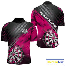 Load image into Gallery viewer, Custom Grunge Pink Dartboard Dart Team Quarter-Zip Shirts For Men, Dart Players Jerseys IPHW9978