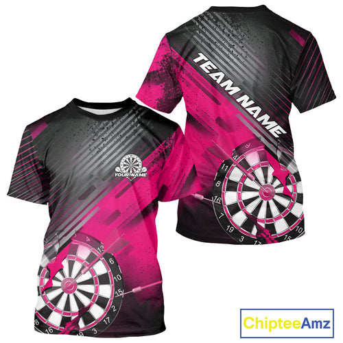 Custom Grunge Pink Dartboard Dart Team T-Shirts For Men, Dart Players Jerseys IPHW9978