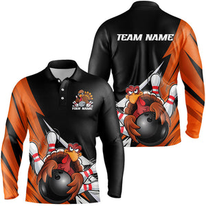 Black And Orange Custom Funny Turkey Bowling Team Shirts For Men, Thanksgiving Bowling Outfit IPHW7877