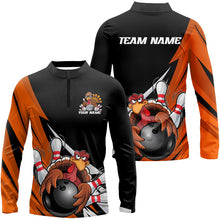 Load image into Gallery viewer, Black And Orange Custom Funny Turkey Bowling Team Shirts For Men, Thanksgiving Bowling Outfit IPHW7877