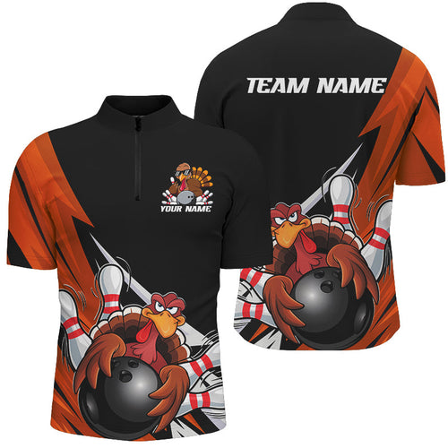 Black And Orange Custom Funny Turkey Bowling Team Shirts For Men, Thanksgiving Bowling Outfit IPHW7877