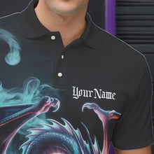 Load image into Gallery viewer, Blue Smoke Custom Dragon Bowling Team Polo Shirts For Men, Dragon Bowling Tournament Shirt IPHW8322