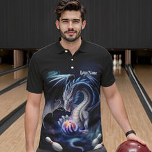 Load image into Gallery viewer, Blue Smoke Custom Dragon Bowling Team Polo Shirts For Men, Dragon Bowling Tournament Shirt IPHW8323