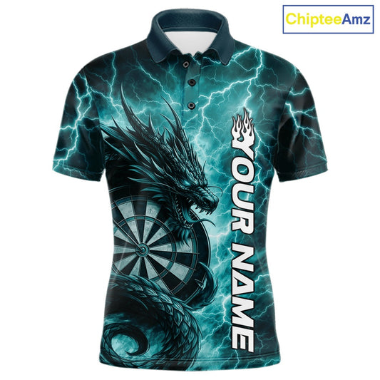Custom Turquoise Blue Thunder Lightning Dragon Dart Jerseys, Multi Styles Dart Shirts For Men, Women And Kid IPHW10398