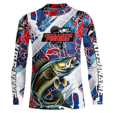Load image into Gallery viewer, Red, White And Blue Lightning Camo Custom Walleye Long Sleeve Tournament Fishing Shirts IPHW6028