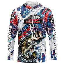 Load image into Gallery viewer, Red, White And Blue Lightning Camo Custom Largemouth Bass Long Sleeve Tournament Fishing Shirts IPHW6029