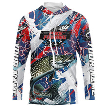 Load image into Gallery viewer, Red, White And Blue Lightning Camo Custom Pike Long Sleeve Tournament Fishing Shirts IPHW6030