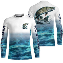 Load image into Gallery viewer, Personalized Pike Fishing Long Sleeve Tournament Fishing Shirts, Pike Fishing Jerseys | Blue IPHW6033