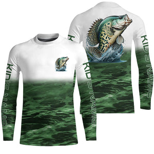 Personalized Crappie Fishing Long Sleeve Tournament Shirts, Crappie Fishing Jerseys | Green IPHW6035