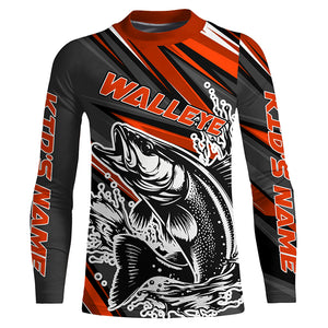 Custom Walleye Fishing Jerseys, Walleye Long Sleeve Performance Fishing Shirts | Orange IPHW6295