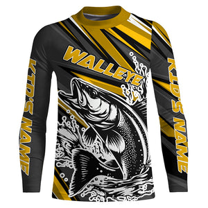 Custom Walleye Fishing Jerseys, Walleye Long Sleeve Performance Fishing Shirts | Yellow IPHW6296