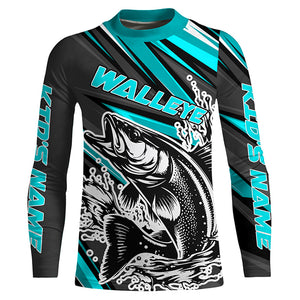 Custom Walleye Fishing Jerseys, Walleye Long Sleeve Performance Fishing Shirts | Teal Blue IPHW6297