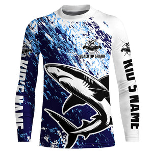 Custom Blacktip Shark Fishing Jerseys, Shark Fishing Long Sleeve Performance Shirts | Blue IPHW6298