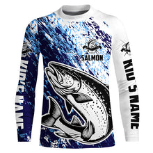 Load image into Gallery viewer, Custom Salmon Fishing Jerseys, Salmon Fishing Long Sleeve Performance Shirts | Blue IPHW6299