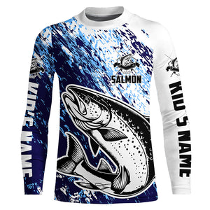 Custom Salmon Fishing Jerseys, Salmon Fishing Long Sleeve Performance Shirts | Blue IPHW6299