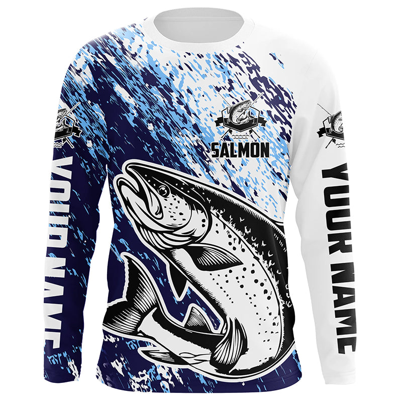 Custom Salmon Fishing Jerseys, Salmon Fishing Long Sleeve Performance Shirts | Blue IPHW6299