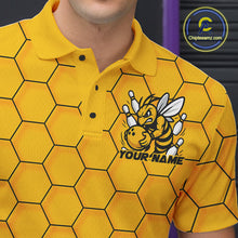 Load image into Gallery viewer, Custom Honeycomb Pattern Bee Bowling Team Men Polo Shirts, Bowling League Shirts IPHW9045