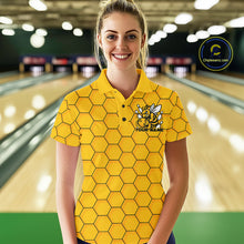 Load image into Gallery viewer, Custom Honeycomb Pattern Bee Bowling Team Women Polo Shirts, Bowling League Shirts IPHW9045