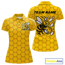 Load image into Gallery viewer, Custom Honeycomb Pattern Bee Bowling Team Women Polo Shirts, Bowling League Shirts IPHW9045