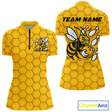 Load image into Gallery viewer, Custom Honeycomb Pattern Bee Bowling Team Women Quarter-Zip Shirts, Bowling League Shirts IPHW9045