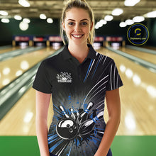 Load image into Gallery viewer, Custom Black And Blue Grunge Bowling Team Jerseys, Women Bowling Polo Shirts IPHW9621