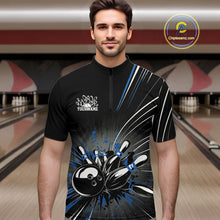 Load image into Gallery viewer, Custom Black And Blue Grunge Bowling Team Jerseys, Men Bowling Quarter-Zip Shirts IPHW9621