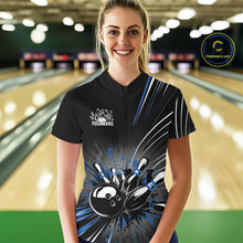 Load image into Gallery viewer, Custom Black And Blue Grunge Bowling Team Jerseys, Women Bowling Quarter-Zip Shirts IPHW9621