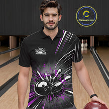 Load image into Gallery viewer, Custom Black And Purple Grunge Bowling Team Jerseys, Men Bowling Polo Shirts IPHW9622