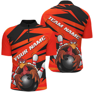 Black And Orange Custom Turkey Bowling Shirts For Men, Funny Thanksgiving Bowling Team Outfits IPHW7657