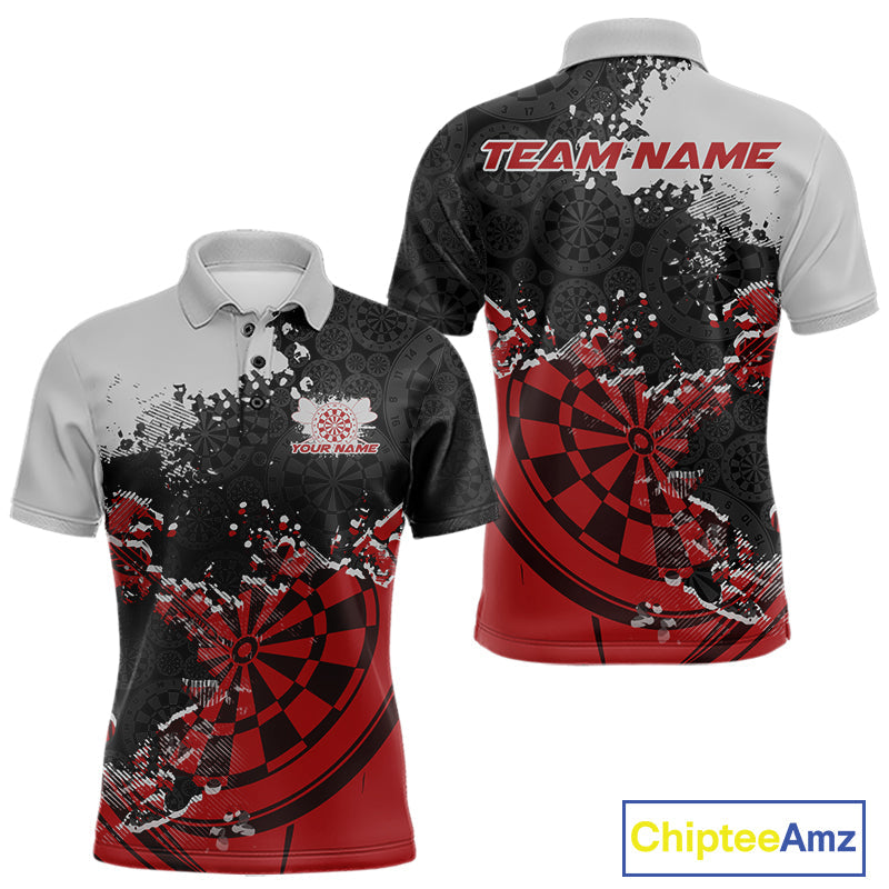 Custom Black And Red Dartboard Dart Team Men Polo Shirt, Dartboard Pattern Dart Jerseys IPHW9987