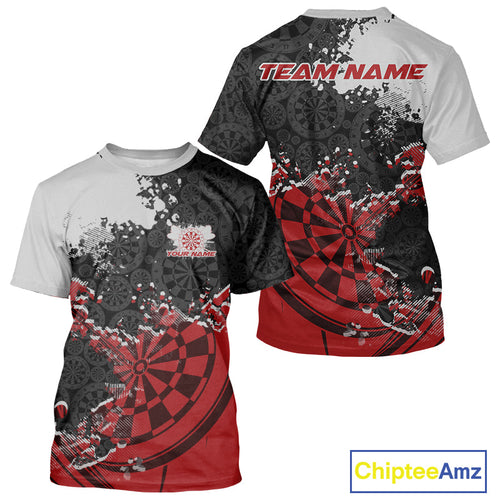 Custom Black And Red Dartboard Dart Team Men T-Shirts, Dartboard Pattern Dart Jerseys IPHW9987