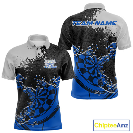 Custom Black And Blue Dartboard Dart Team Men Polo Shirt, Dartboard Pattern Dart Jerseys IPHW9988