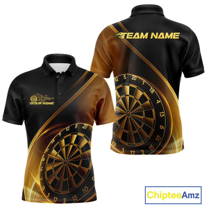 Custom Black And Gold Dartboard Dart Team Jerseys, Dart League Polo Shirt For Men IPHW9992