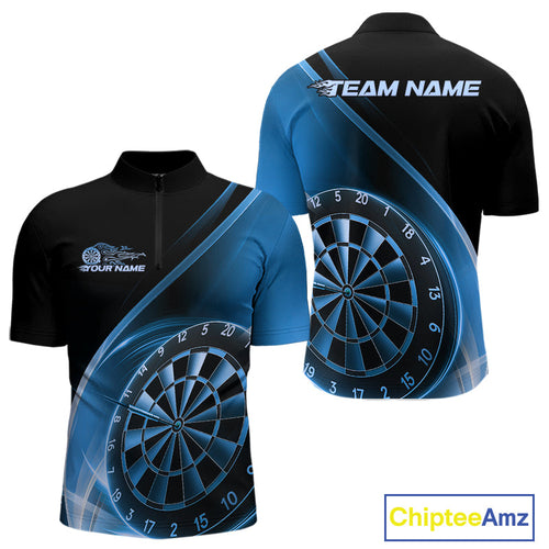 Custom Black And Blue Dartboard Dart Team Jerseys, Dart League Quarter-Zip Shirt For Men IPHW9993