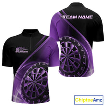 Load image into Gallery viewer, Custom Black And Purple Dartboard Dart Team Jerseys, Dart League Quarter-Zip Shirt For Men IPHW9994