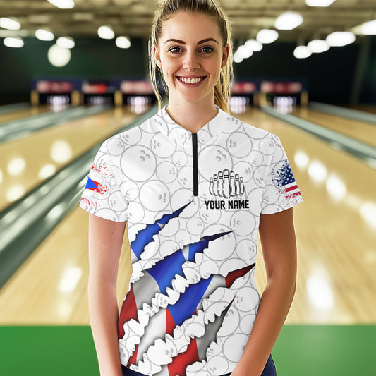 Personalized Puerto Rico Flag Bowling Women Quarter-Zip Shirts, Puerto Rico Bowling Jerseys IPHW8805