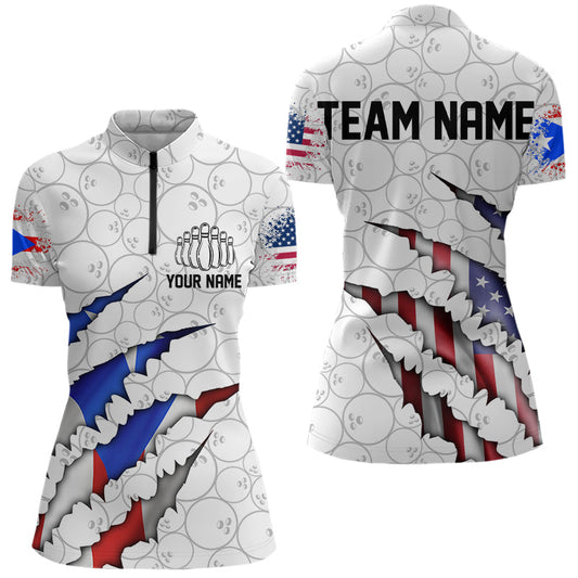 Personalized Puerto Rico Flag Bowling Women Quarter-Zip Shirts, Puerto Rico Bowling Jerseys IPHW8805