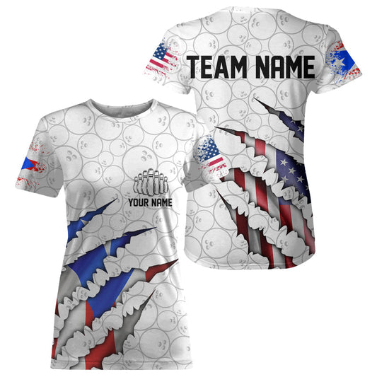 Personalized Puerto Rico Flag Bowling T-Shirts For Women, Puerto Rico Bowling Jerseys IPHW8805