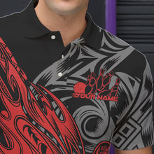 Load image into Gallery viewer, Custom Black And Red Flame Tribal Polynesian Bowling Men Polo Shirts, Bowling Team Uniform IPHW8807