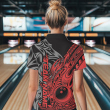 Load image into Gallery viewer, Custom Black And Red Flame Tribal Polynesian Bowling Women Polo Shirt, Bowling Team Uniform IPHW8807