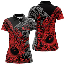 Load image into Gallery viewer, Custom Black And Red Flame Tribal Polynesian Bowling Women Polo Shirt, Bowling Team Uniform IPHW8807