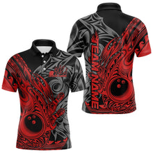 Load image into Gallery viewer, Custom Black And Red Flame Tribal Polynesian Bowling Men Polo Shirts, Bowling Team Uniform IPHW8807