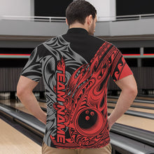 Load image into Gallery viewer, Custom Black And Red Flame Tribal Polynesian Bowling Men Quarter-Zip Shirts, Bowling Team Uniform IPHW8807
