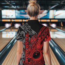 Load image into Gallery viewer, Custom Black And Red Flame Tribal Polynesian Bowling Women Quarter-Zip Shirts, Team Uniform IPHW8807