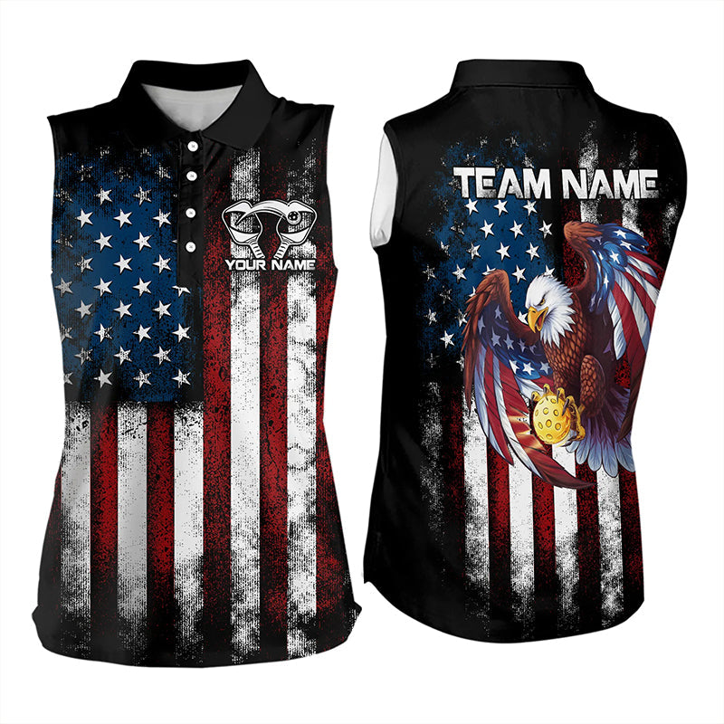 Custom Eagle US Flag Patriotic Pickleball Women's Sleeveless Polo Shirts IPHW8100